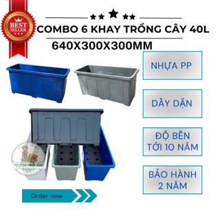 COMBO 6 chậu trồng rau/ Chậu trồng hoa/ Khay chữ nhật 40L kích thước 640x300x300MM 4 mầu