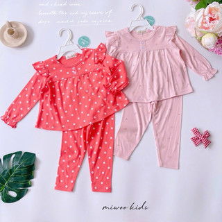  Bộ tay dài bé gái babydoll Miwoo xuất Nhật chất cotton bozip mềm mại co giãn 