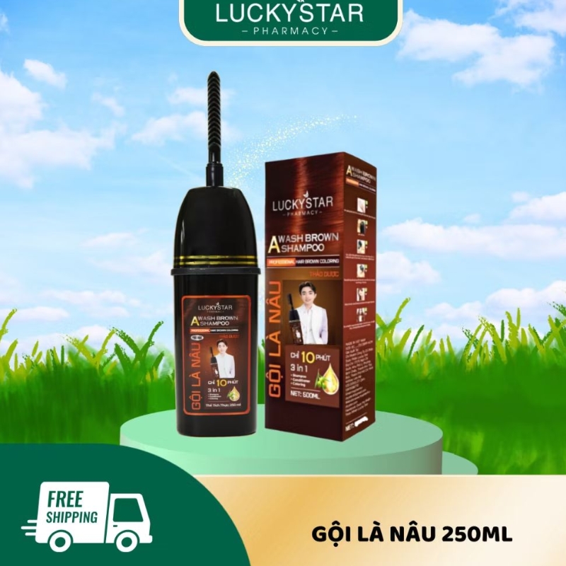 ( Dầu Gội Phủ Bạc ) Gội Là Nâu Lucky Star Màu Nâu Đen 250MLô