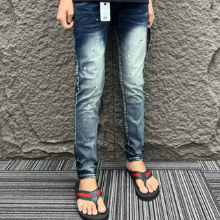  Quần purple vảy sơn rách gối phối màu xanh bạc,quần jean nam purple mác vải 4 cúc wash rách 