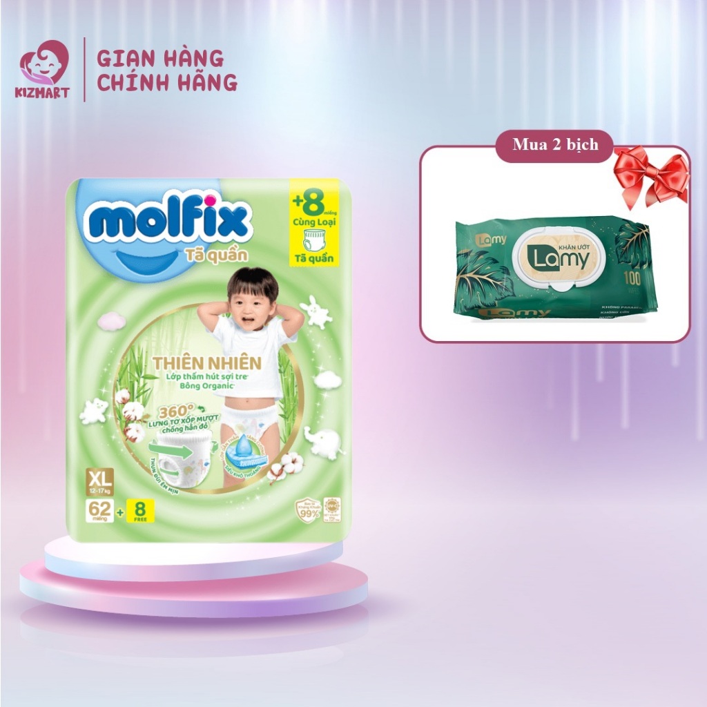 (Mua 2 tặng quà) Tã/bỉm quần Molfix gói cực đại tiết kiệm giá tốt đủ size NB70/S80/M76/L68/XL62/XXL5