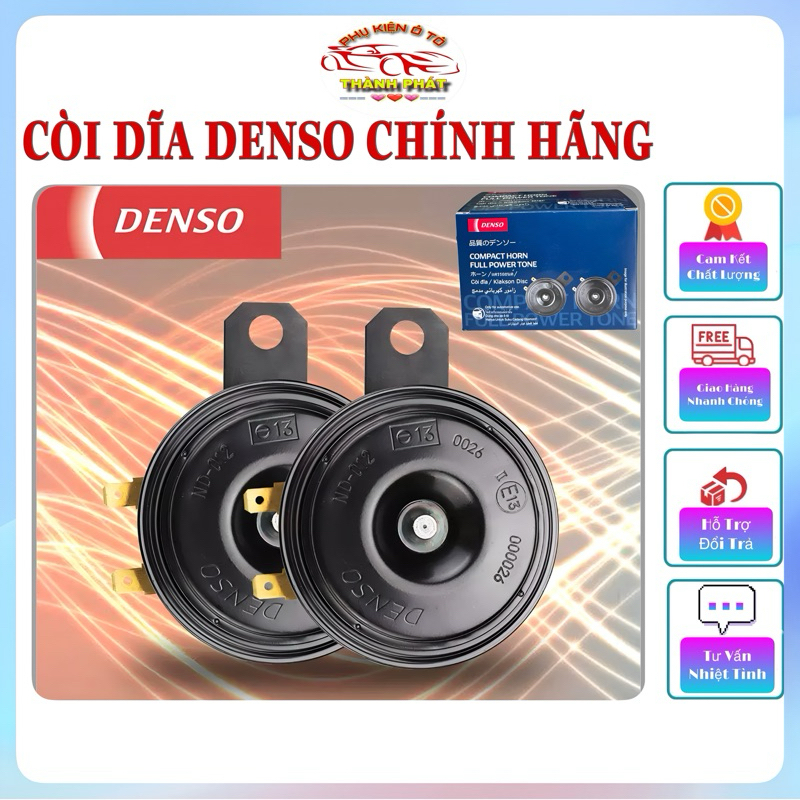 Cặp Còi Dĩa 12V Kèm Dây Hàng DENSO Chính  Hãng - Kèn Dĩa Gắn Xe Máy Kèm Mạch Rờ Le Đấu Sẵn Dây