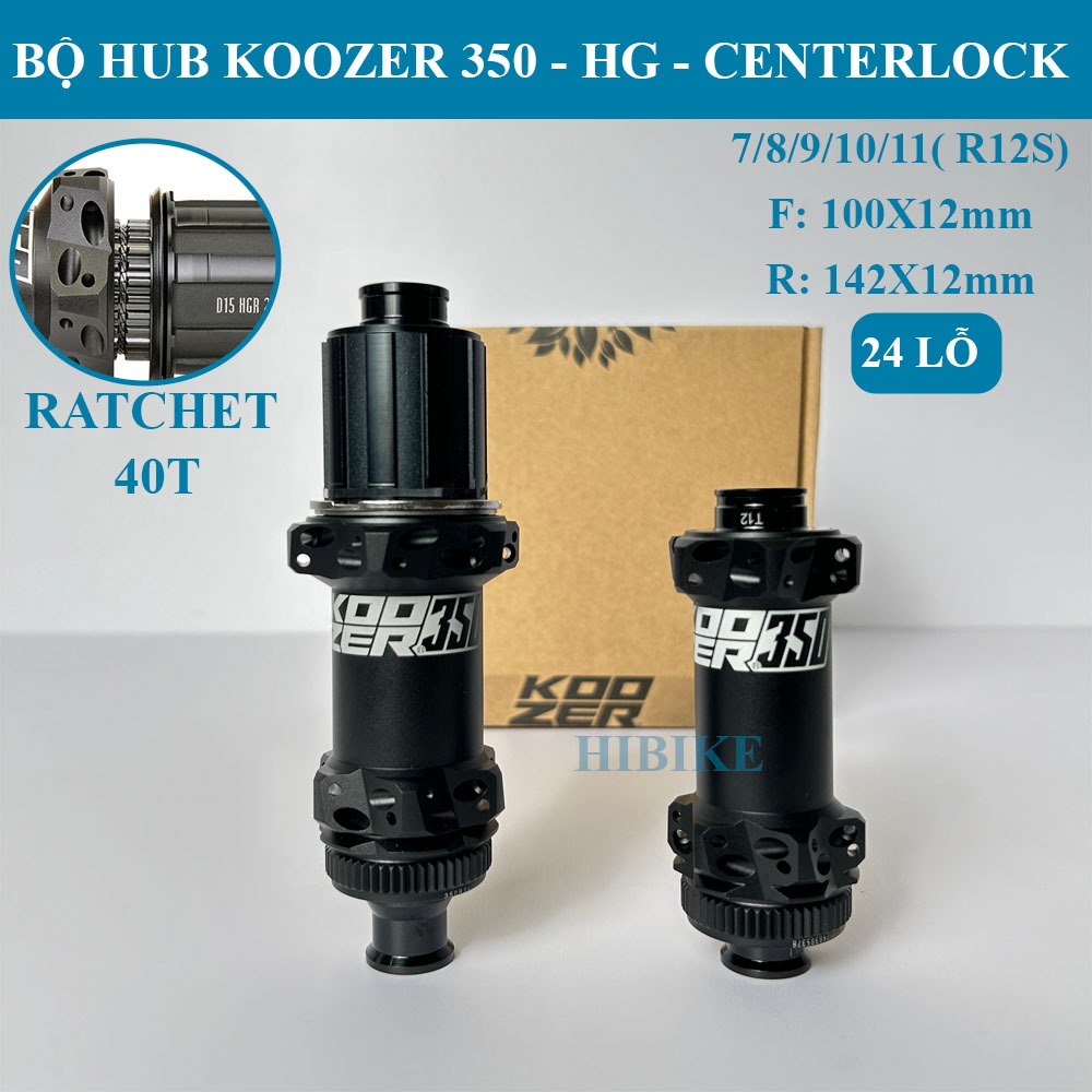 Bộ Hub Xe Đạp 24 Lỗ KOOZER 350 Rachet 40T – Phanh Đĩa Centerlock - Tăm Thẳng - Moay Ơ