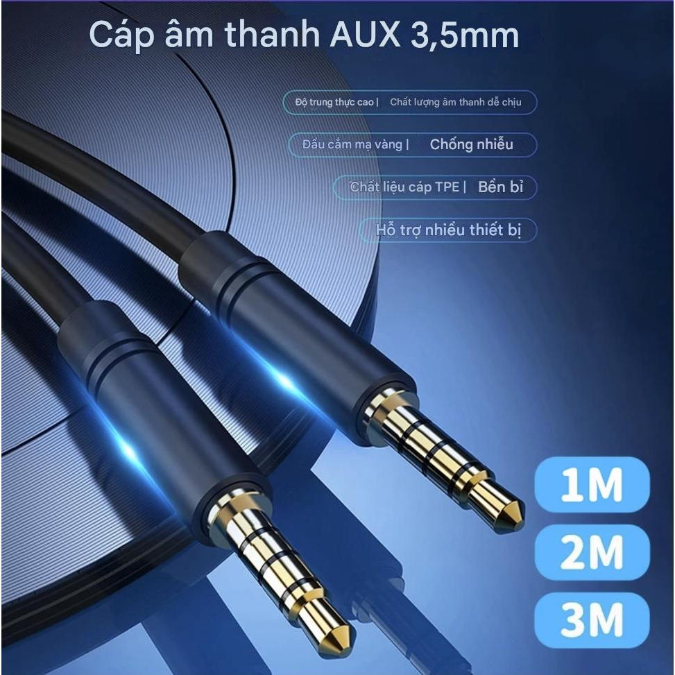 Dây 2 đầu 3.5mm AUX kết nối loa Điện Thoại Xe Hơi laptop, điện thoại, amply…