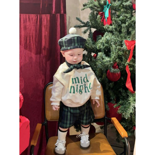   Còn 6-8kg  Set quần áo bé trai noel caro xanh 4 món áo + quần + mũ nồi + khăn chất liệu nỉ bông + thun cotton tốt 