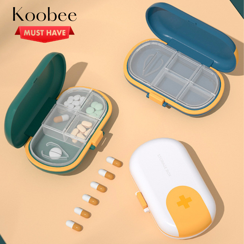 Hộp Đựng Thuốc Mini Kèm Dao Cắt KOOBEE – Chống Ẩm, 4 Ngăn Nhỏ Gọn, Dễ Mang Theo Khi Đi Làm, Du Lịch 