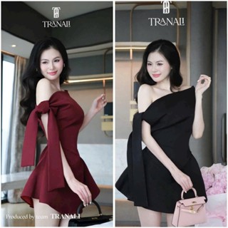 B211 Váy dự tiệc lệch vai thắt nơ form xòe chất tuyết mưa thiết kế bassic cho nữ Akara Closet (Hàng có sẵn)