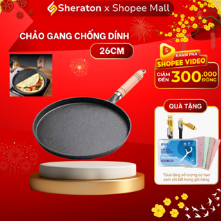 Chảo Gang Chống Dính, Đổ Bánh Xèo Chống Dính Tốt Size 26cm Dùng Cho Mọi Loại Bếp