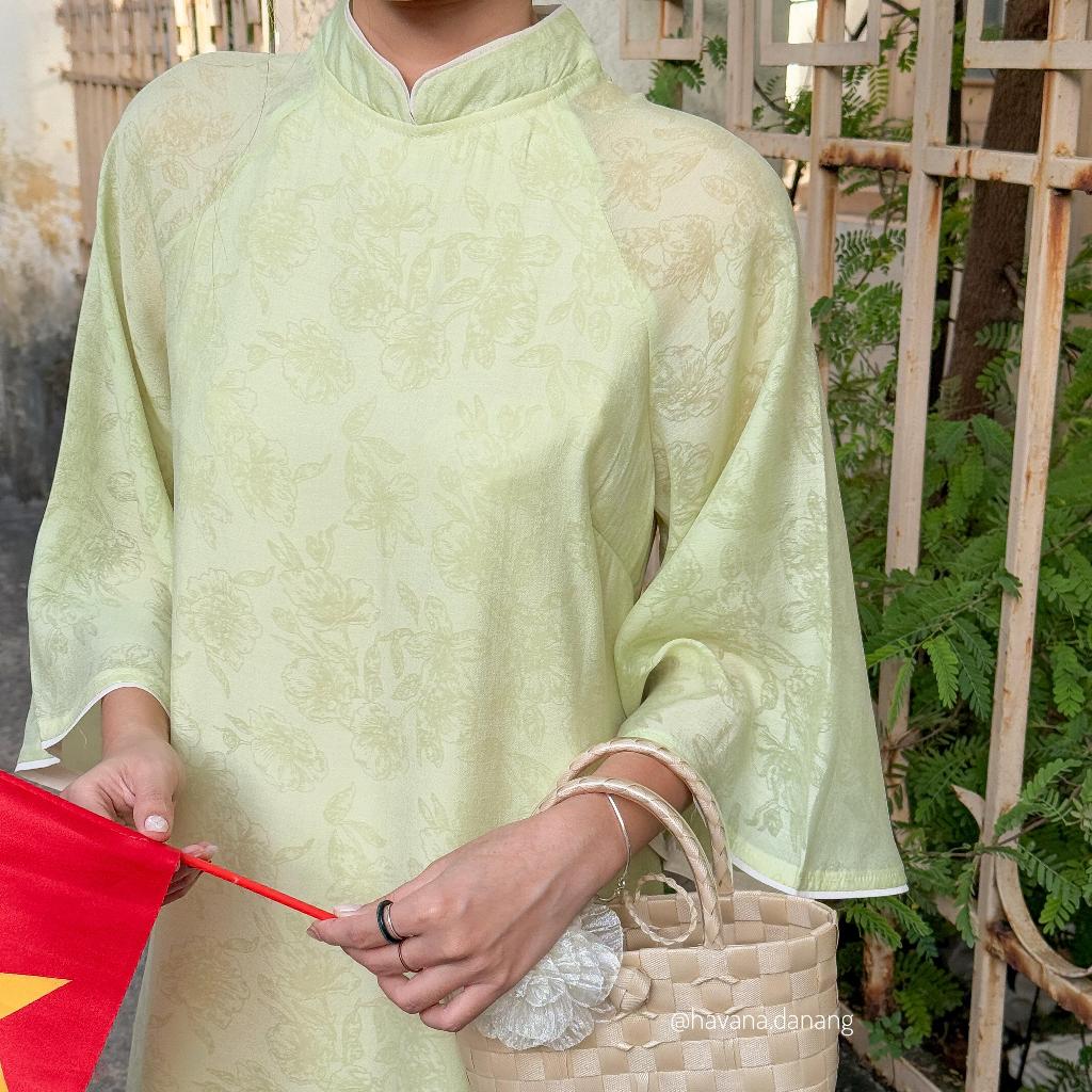 Áo dài voan tơ CẢNH NGHI vân hoa chìm tay loe kèm quần satin HAVANA AD150 | BigBuy360 - bigbuy360.vn