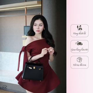 Váy Nữ Chất Chéo Rubi Cao Cấp, Đầm Lệch Vai Thắt Nơ, Dáng Váy Ngắn Thắt Eo 2 Vạt Phù Hợp Đi Chơi V1270 Medechill