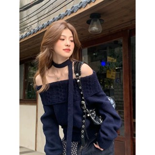 Áo Len Trễ Vai Dài Tay Kèm Dây Đeo Cổ Phong Cách Hàn Quốc AL07