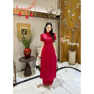 Set Áo dài Voan tơ óng thêu hoa tay cao cấp