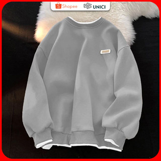 Áo sweater nỉ bông nam nữ form rộng phối layer bo chun 2 lớp thời trang Hàn Quốc UNICI AS01