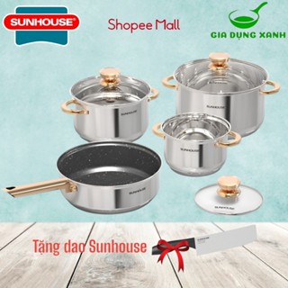 [quà tặng sl có hạn] Bộ nồi chảo inox 5 đáy Sunhouse SHG789 hàng chính hãng CÓ TÁCH LẺ 3 NỒI, HOẶC 3 NỒI 1 CHẢO