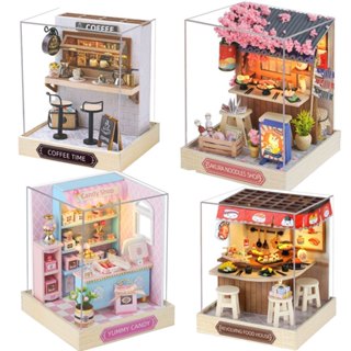 Mô hình nhà lắp ráp bằng gỗ DIY wooden House Series  mẫu Tiệm Cafe, Quán Sushi, Quán Mì Ramen,Tiệm Kẹo Ngọt
