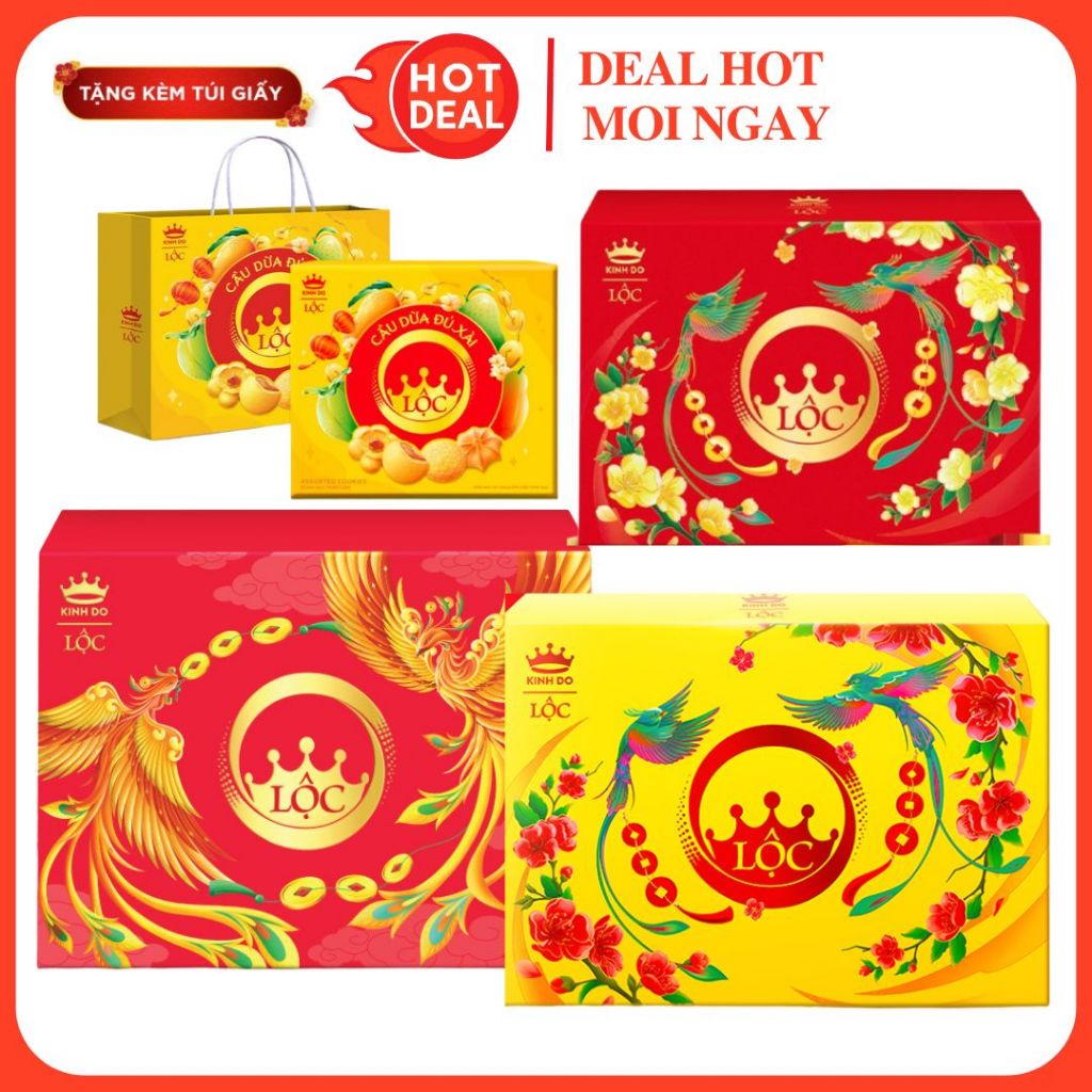 [BÁNH KẸO TẾT] Hộp quà tết Kinh Đô LỘC 1,2 tặng kèm túi giấy sang trọng - Bộ Quà Tặng bánh kẹo Tết c