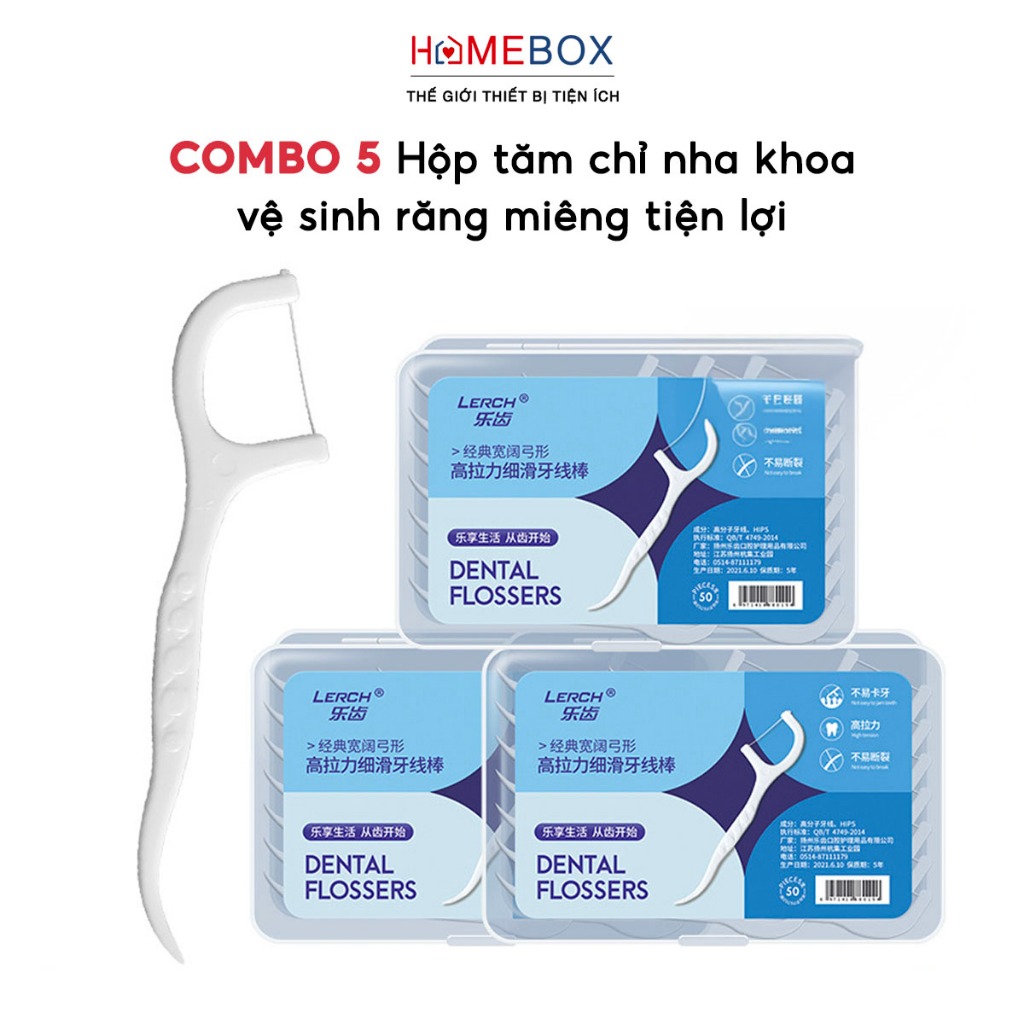 COMBO 5 Hộp Tăm Chỉ Nha Khoa 2 Đầu Làm Sạch Răng Miệng Dental Flossers Xỉa Răng Vệ Sinh Bảo Vệ Răng