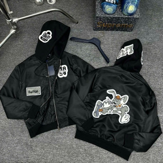  Áo khoác bomber gió Eo Vì dệt mũ nỉ liền thêu hoạ tiết thỏ bông đập chữ 1854 bên trong trần bông quả trám 