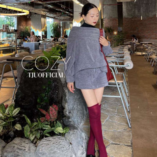 Set áo trễ vai, chân váy len dạ lông/ dạ nỉ dày dặn, mềm mại COZY SET (+15% phí sàn) (T-Ju thiết kế)