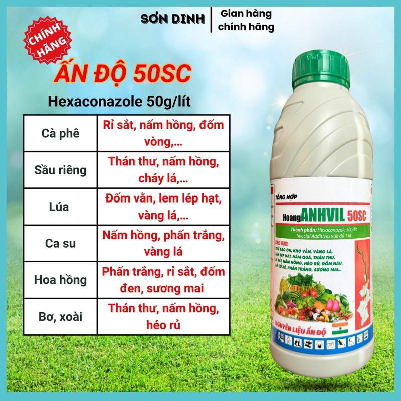 Thuốc trừ nấm Hoanganhvil Ấn độ 50SC 1 lít phòng trừ đạo ôn,thán thư,phấn trắng(Hexaconazole 50SC) C