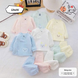 BD40. (Vạt Áo 2 Lớp -  Form Nhỏ) Bộ Quần Áo Sơ Sinh Thu Đông UnChi Chất Liệu Xốp Trần Bông Cho Bé Sơ Sinh Từ 3-8kg
