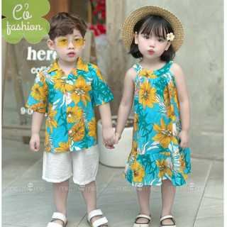 set đồ cặp chị em đi biển siêu mát đón hè siêu xinh cho bé trai bé gái
