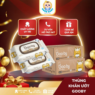 [Tặng 3 gói 60 tờ] Thùng 10 gói khăn ướt Gooby Premium cao cấp, không cồn, không parabens, an toàn với da trẻ nhỏ