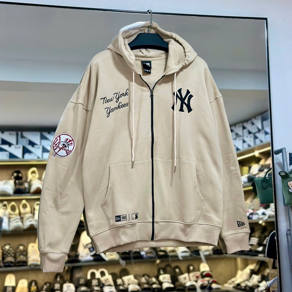 [Bao Check Chính Hãng💯] Áo HOODIE New Era MLB NY Beige 14397961 - Áo HOODIE Zip New Era New York Yan