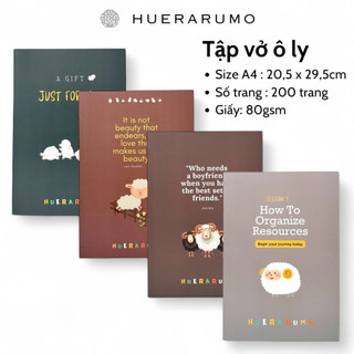  Vở ô ly A4 200 trang HUERARUMO gáy khâu chỉ bước dài dấu ngoài giấy cao cấp định lượng 80gsm in offset. 