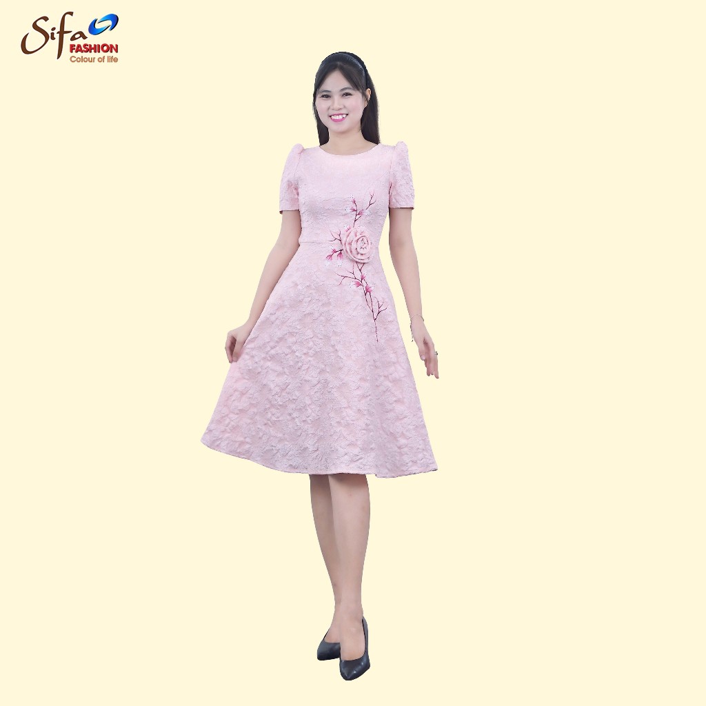 Đầm cổ thuyền tay ngắn dáng xoè Sifa Fashion TD23119