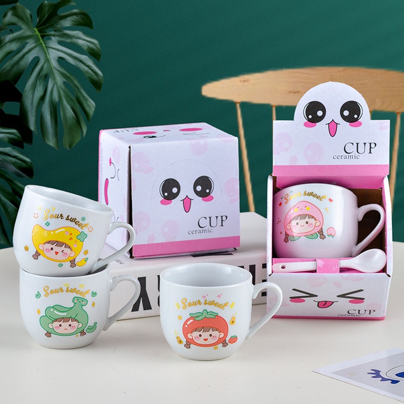 Cốc trà,cà phê gốm sứ in hình họa tiết nhiều mẫu đa dạng dể thương.Ly cốc kèm hộp và thìa làm quà#