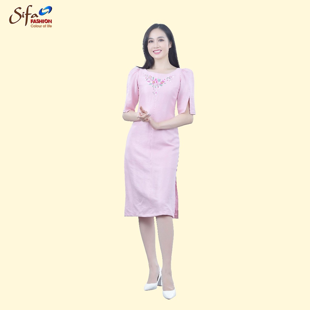 Đầm tơ dáng suông vẽ hoa Sifa Fashion TD24109