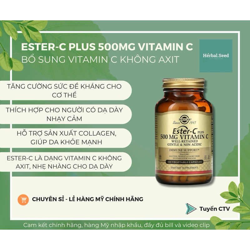   DATE 2027  Viên uống Solgar Ester-C plus Vitamin C thế hệ mới không kích ứng dạ dày của MỸ 