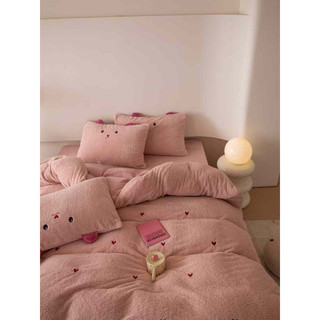   Tặng thảm chân l  Bộ vỏ chăn ga gối nỉ phối hoạ tiết thêu cute,chất lông cừu sang trọng ấm áp,hoạ tiết thêu nổi 