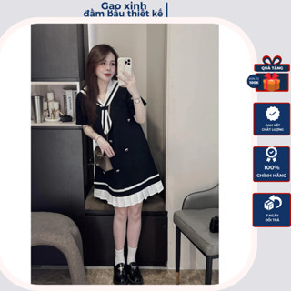 Đầm bầu thiết kế mùa hè , váy bầu công sở thủy thủ mix nơ đá sịn xò đuôi bèo cách điệu hot hit