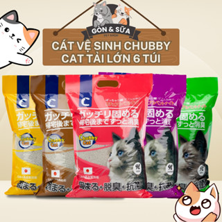 (Tải 6 Túi) Cát vệ sinh cho mèo Chubby Cat 9L, túi lớn 27Kg siêu vón cục, ít bụi và khử mùi tốt
