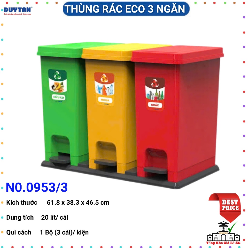 💥RẺ NHẤT💥Thùng Rác Phân Loại Duy tân ECO Bộ 3 💥Tổng Kho Giá Rẻ SG💥