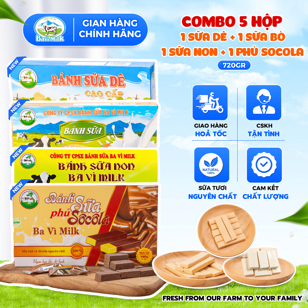 Bánh Sữa Ba Vì Combo 4 Hộp Đủ Vị - Bánh Sữa Bao Cấp Vị Xưa Bavimilk