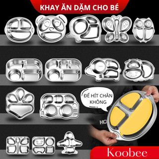 Khay Cơm Inox 304 Chia Ngăn Cho Bé KOOBEE Hình Thú Cao Cấp - Khay Ăn Dặm Đế Hít Chân Không  Silicon Chống Đổ | 114