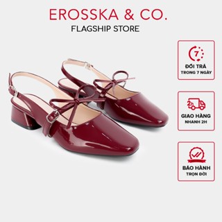 Erosska - Giày cao gót nữ mary jane mũi tròn phối nơ thanh lịch màu đỏ cao 5cm - EL037