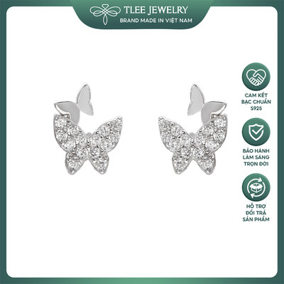 Khuyên tai bạc nữ TLEE cánh bướm đôi nạm đá xinh xắn TLEE JEWELRY B0160