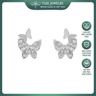 Khuyên tai bạc nữ TLEE cánh bướm đôi nạm đá xinh xắn TLEE JEWELRY B0160