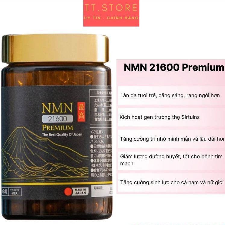 [Chính Hãng]Viên Uống NMN 21600 Premium 60 Viên - Hỗ Trợ Trẻ Hoá Làn Da Từ Nhật Bản