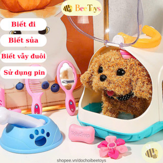 Bộ đồ chơi nuôi thú cưng kèm nhiều phụ kiện con chó đồ chơi chó bông biết sủa chó poodle thú cưng capybara Bee Toys