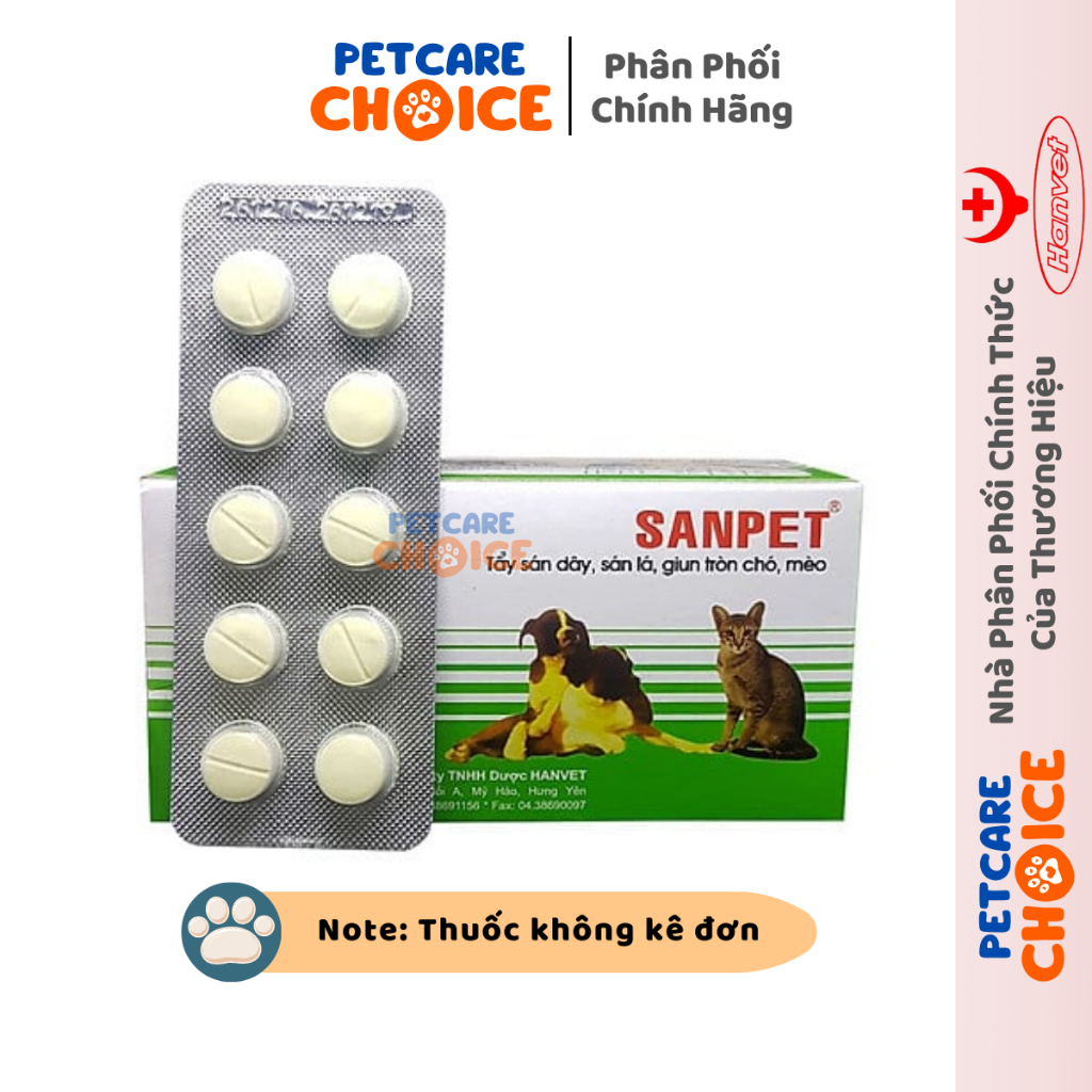 Hanvet Viên Tẩy Giun SANPET Cho Chó Mèo, Tẩy Sán Dây, Sán Lá, Giun Tròn