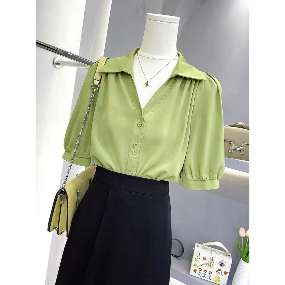 Áo Sơ Mi Tay Ngắn Nữ Lamo Design Áo sơmi nữ công sở cổ V trẻ trung chất liệu lụa hawai cao cấp mềm t