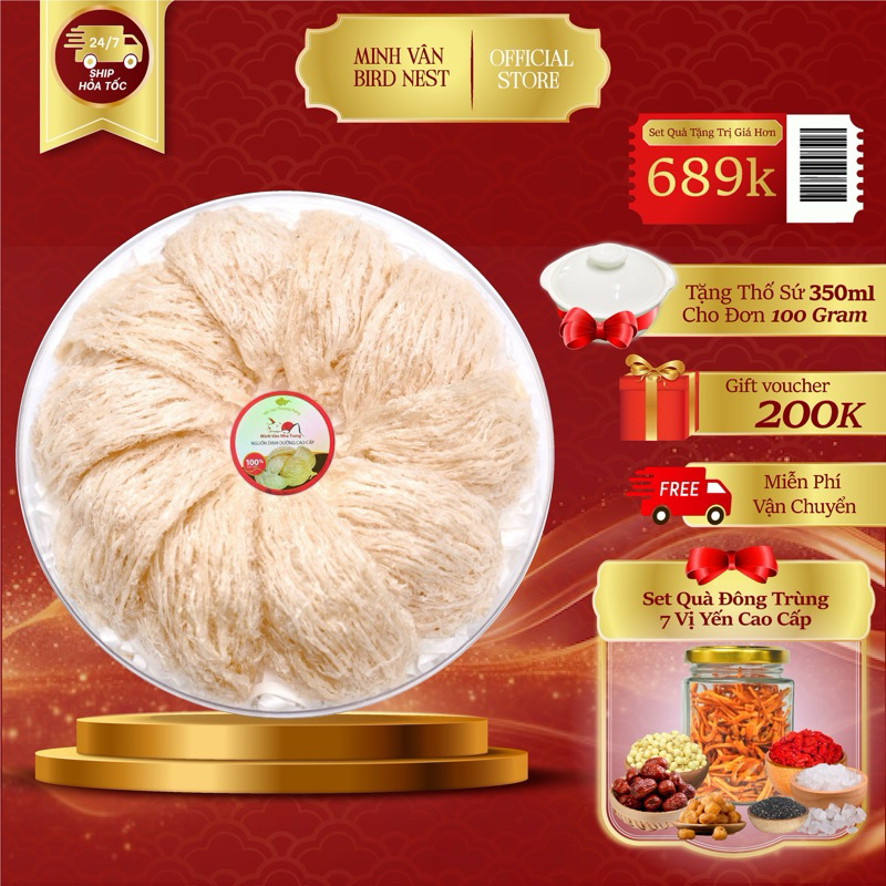  Tổ Yến Rút Lông Sợi Mặt Tổ Loại 1 Cao Cấp Nguyên Chất Khánh Hoà  Tặng Kèm Đông Trùng Hạ Thảo  - YẾN SÀO MINH VÂ 