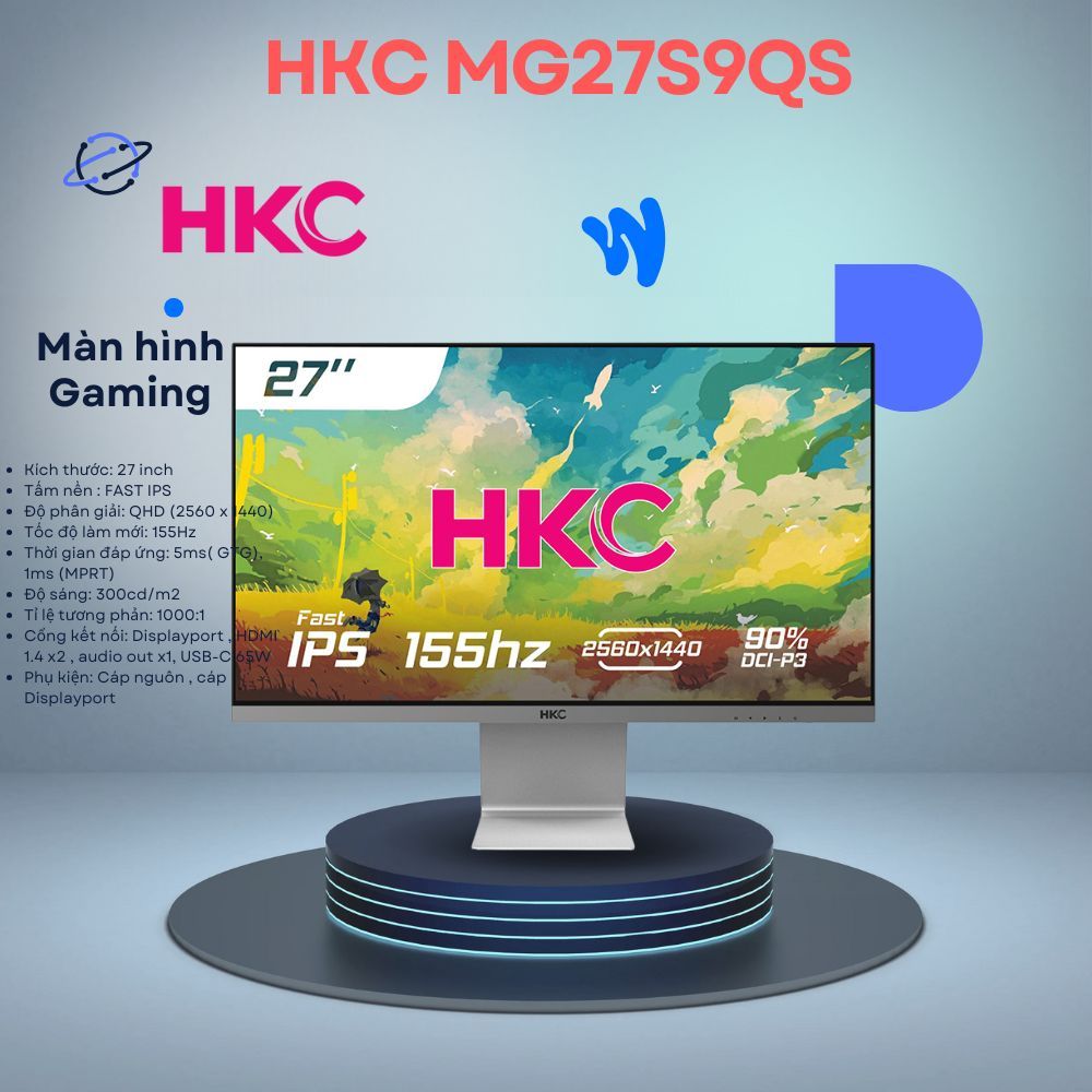 Màn hình đồ họa cao cấp HKC MG27S9QS Fast IPS ( 27 inch/QHD/FAST IPS/155Hz/UCB-C 65W)