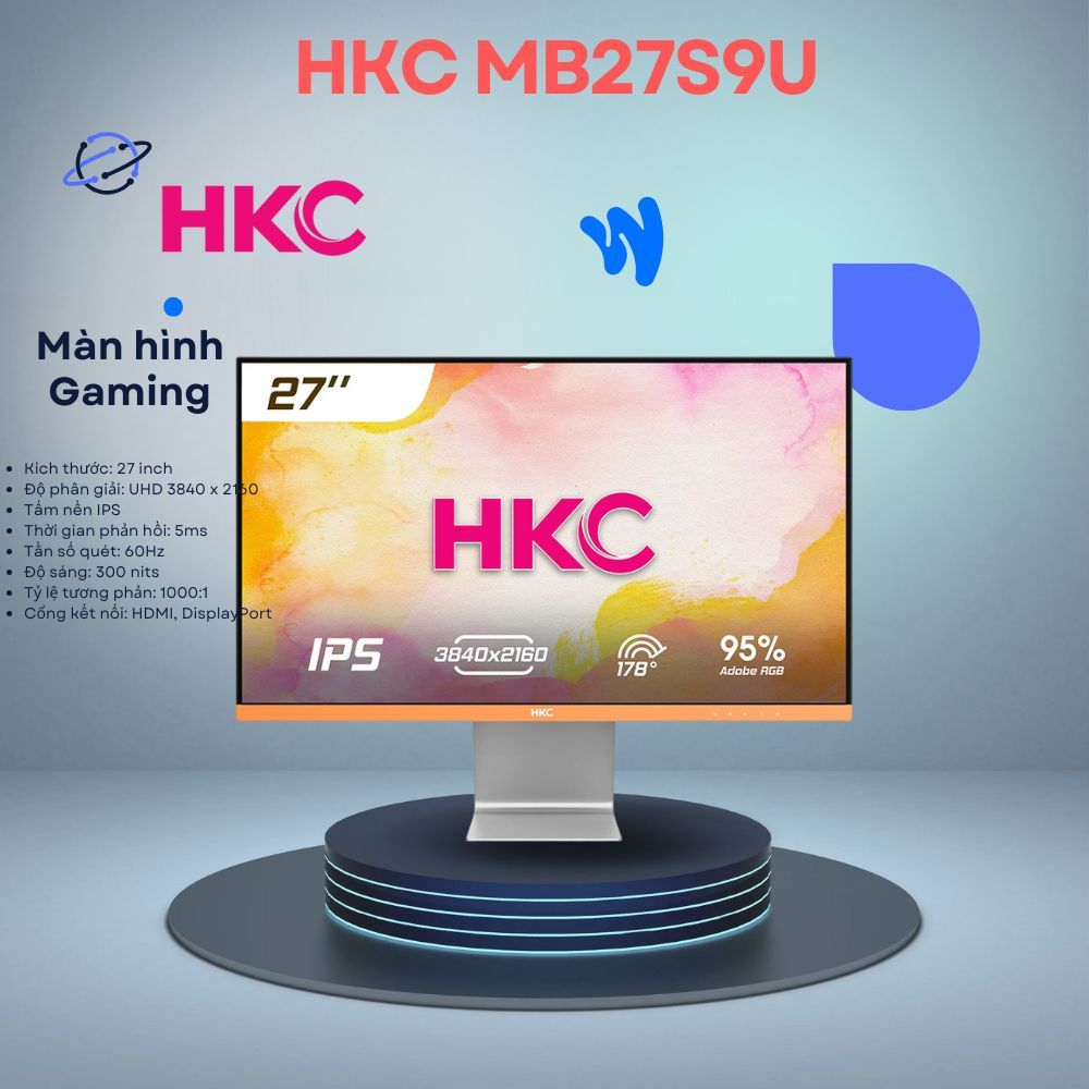 Màn hình đồ họa cao cấp HKC MB27S9U 27inch IPS 4K (27 inch/UHD/IPS/60Hz/5ms/300 nits/HDMI+DP)