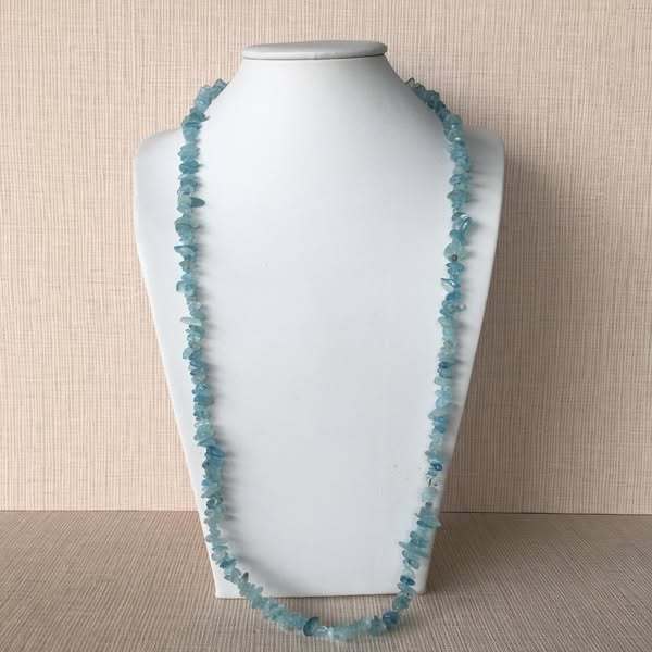 [Dài 75 cm] Dây chuyền viên 3-8mm đá Aquamarine thô & Khóa Bạc 925 (925 Silver Bracelet In Natural A